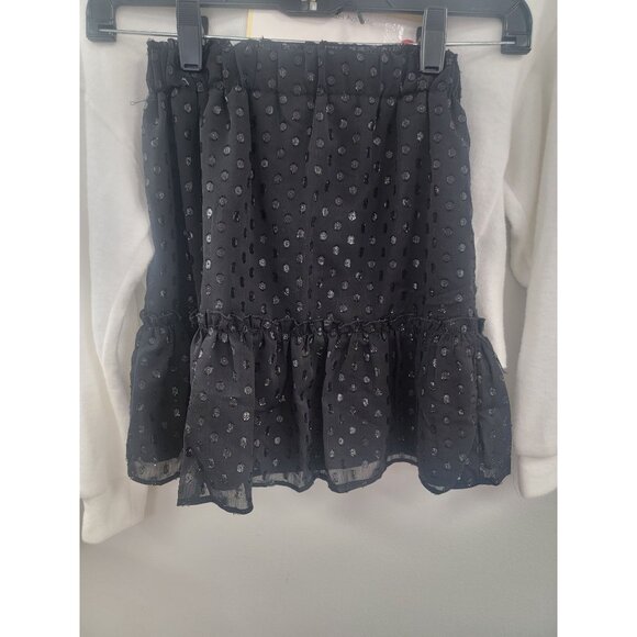 Girls White Long Sleeve Medium Crop Top & Black Ruffled Mini Skirt Set Polka Dot - Picture 2 of 2